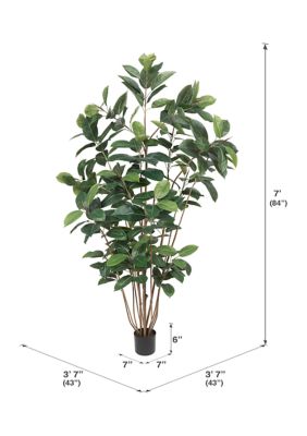 Vickerman 7' Potted Artificial Green Rubber Tree.