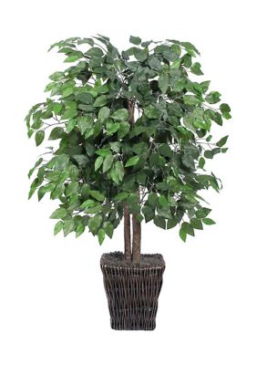 Vickerman Artificial Ficus Bush, Square Willow Basket, Green