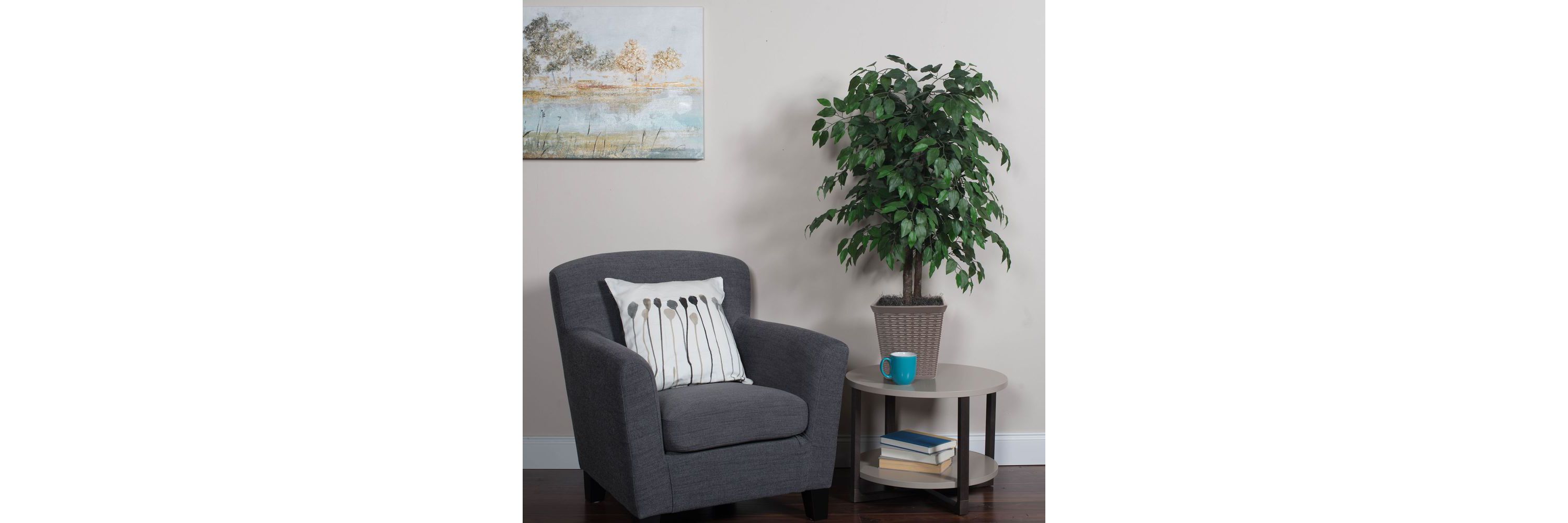 Artificial Ficus Bush, Plastic Pot.