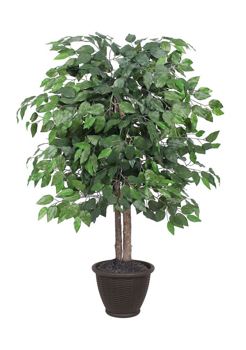 Vickerman 4 Artificial Ficus Bush, Round Gray Plastic Container.