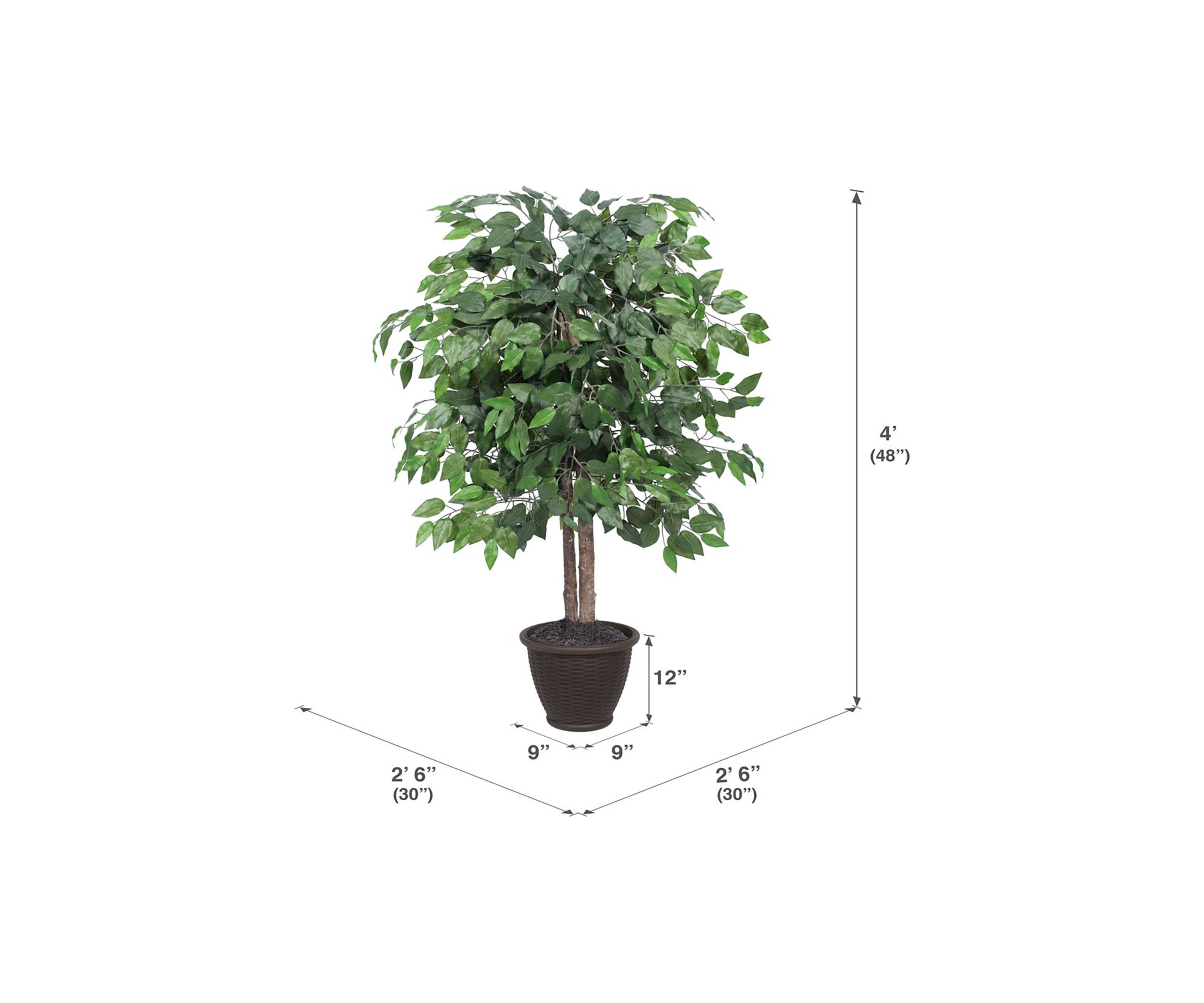 Vickerman 4 Artificial Ficus Bush, Round Gray Plastic Container.
