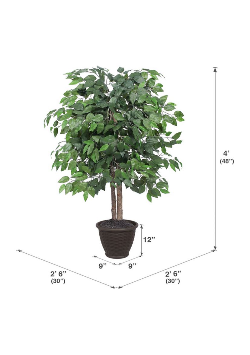 Vickerman 4 Artificial Ficus Bush, Round Gray Plastic Container.