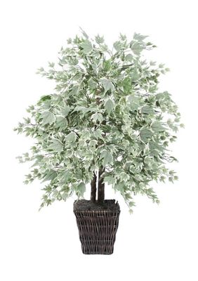 Vickerman Artificial Silver Maple Bush, Square Willow Basket, Green