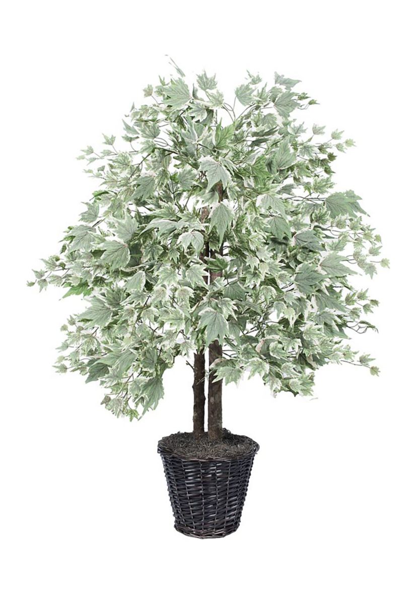 Artificial Silver Maple Bush, Rattan Basket
