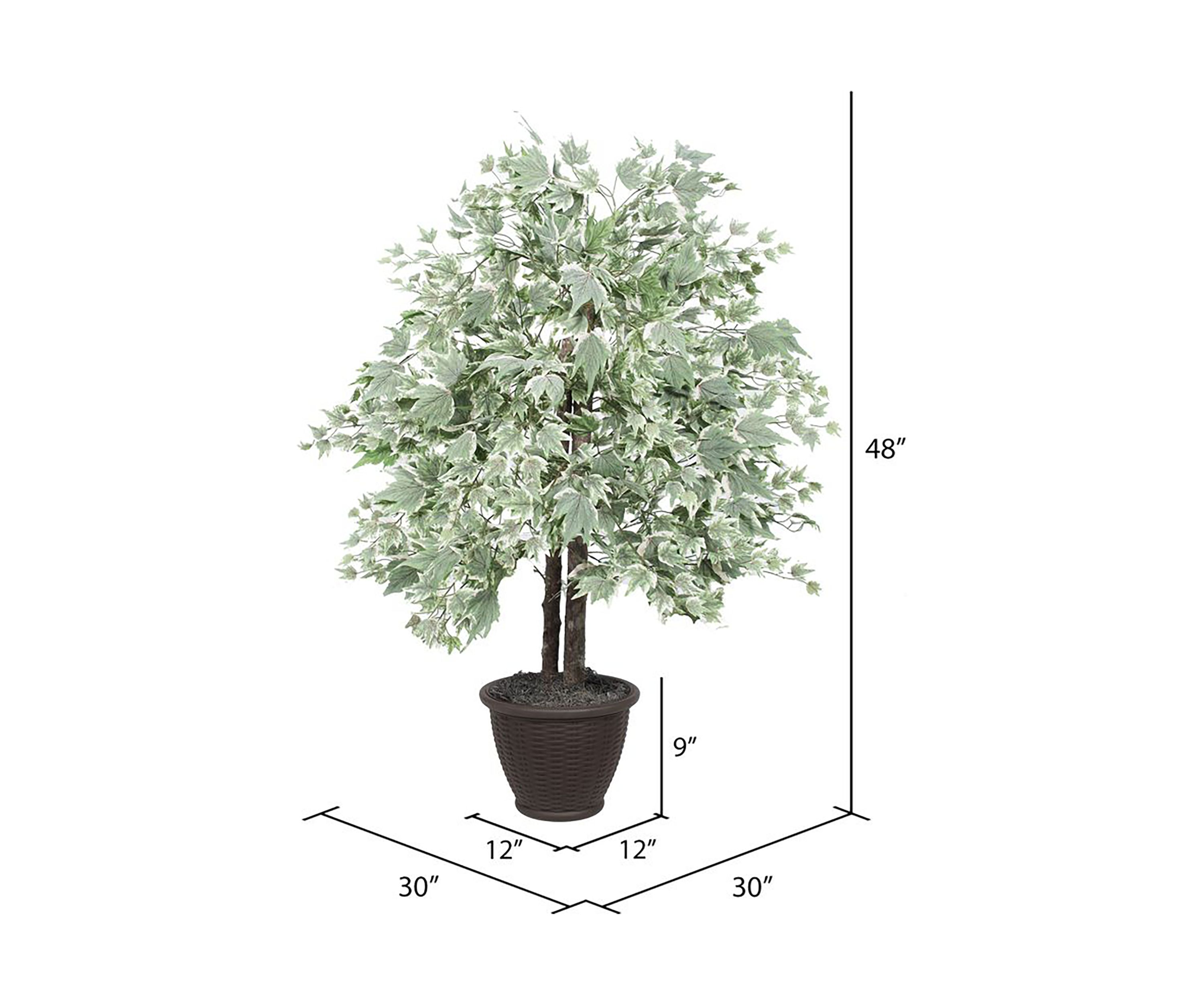 Artificial Silver Maple Bush, Rattan Basket