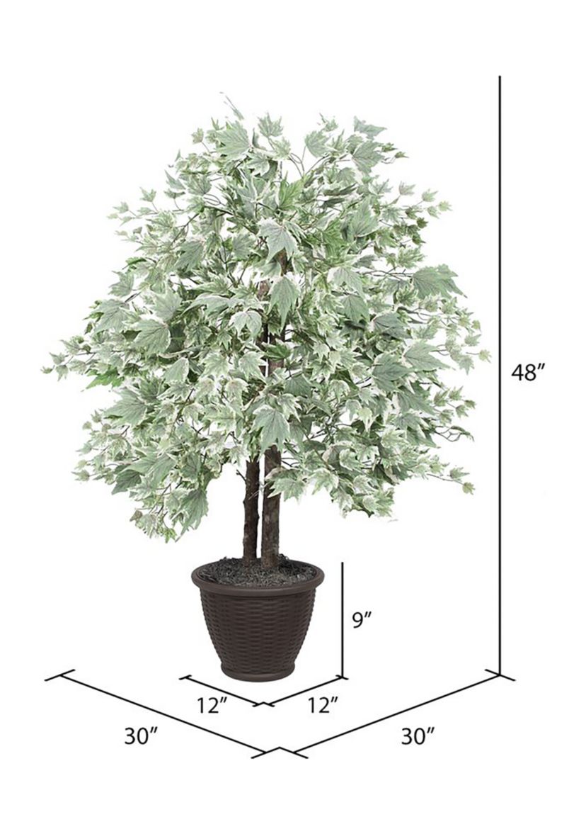 Artificial Silver Maple Bush, Rattan Basket