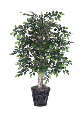Vickerman Artificial Mini Ficus Bush, Rattan Basket, Green