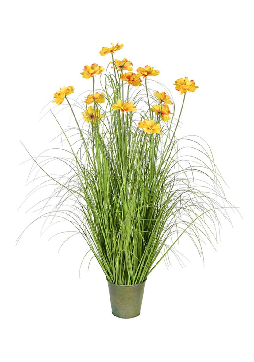 Vickerman 48" Artificial Potted Green Grass and Cherry Blossoms.
