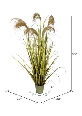 Vickerman 55" Artificial Potted Green Grass and Natural Reeds.