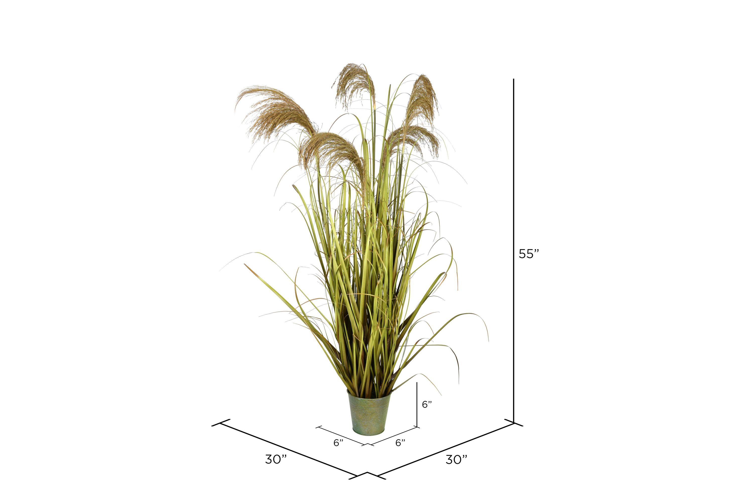 Vickerman 55" Artificial Potted Green Grass and Natural Reeds.