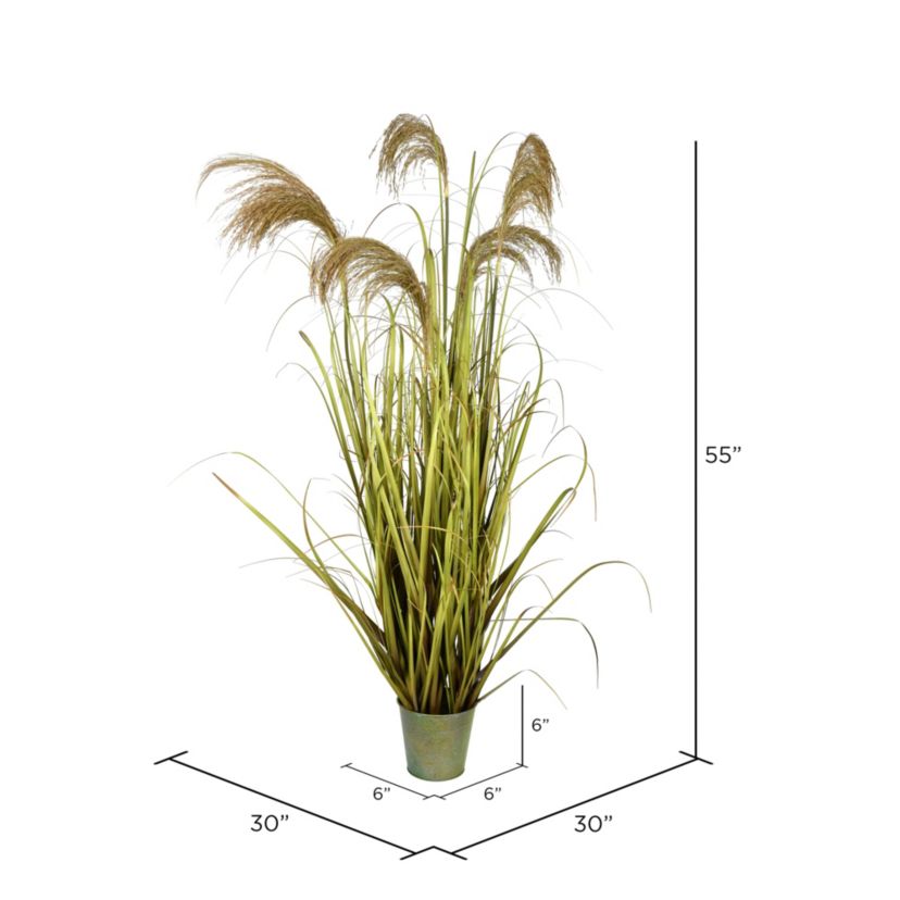 Vickerman 55" Artificial Potted Green Grass and Natural Reeds.