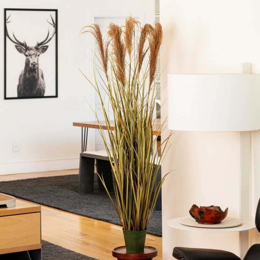 Vickerman 55" Artificial Potted Green Grass and Natural Reeds.