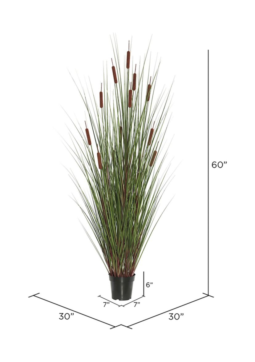 Vickerman 60" Artificial Potted Green Straight Grass and Cattails.