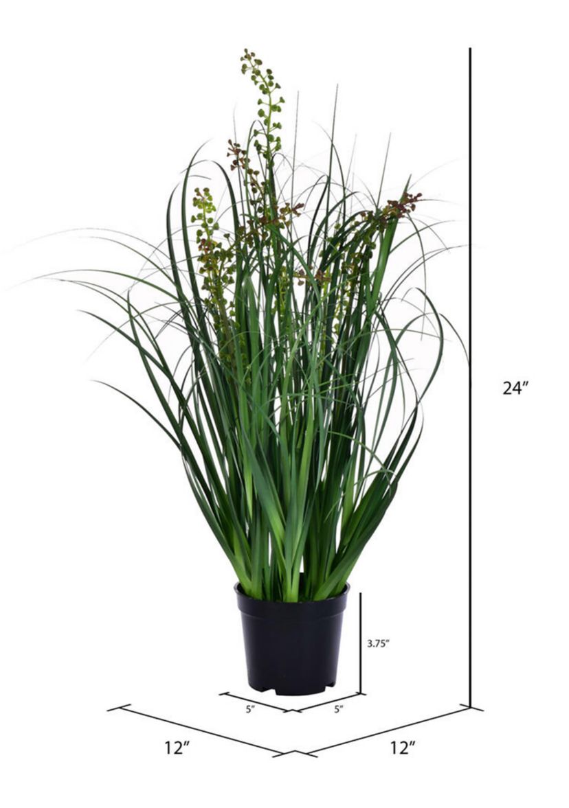 Vickerman 24" PVC Artificial Potted Green Sheeps Grass and Plastic Grass.