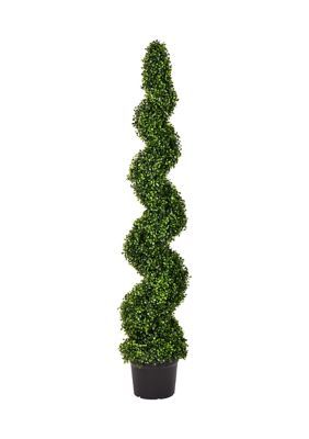 Vickerman 5' Artificial Potted Green Boxwood Spiral Tree