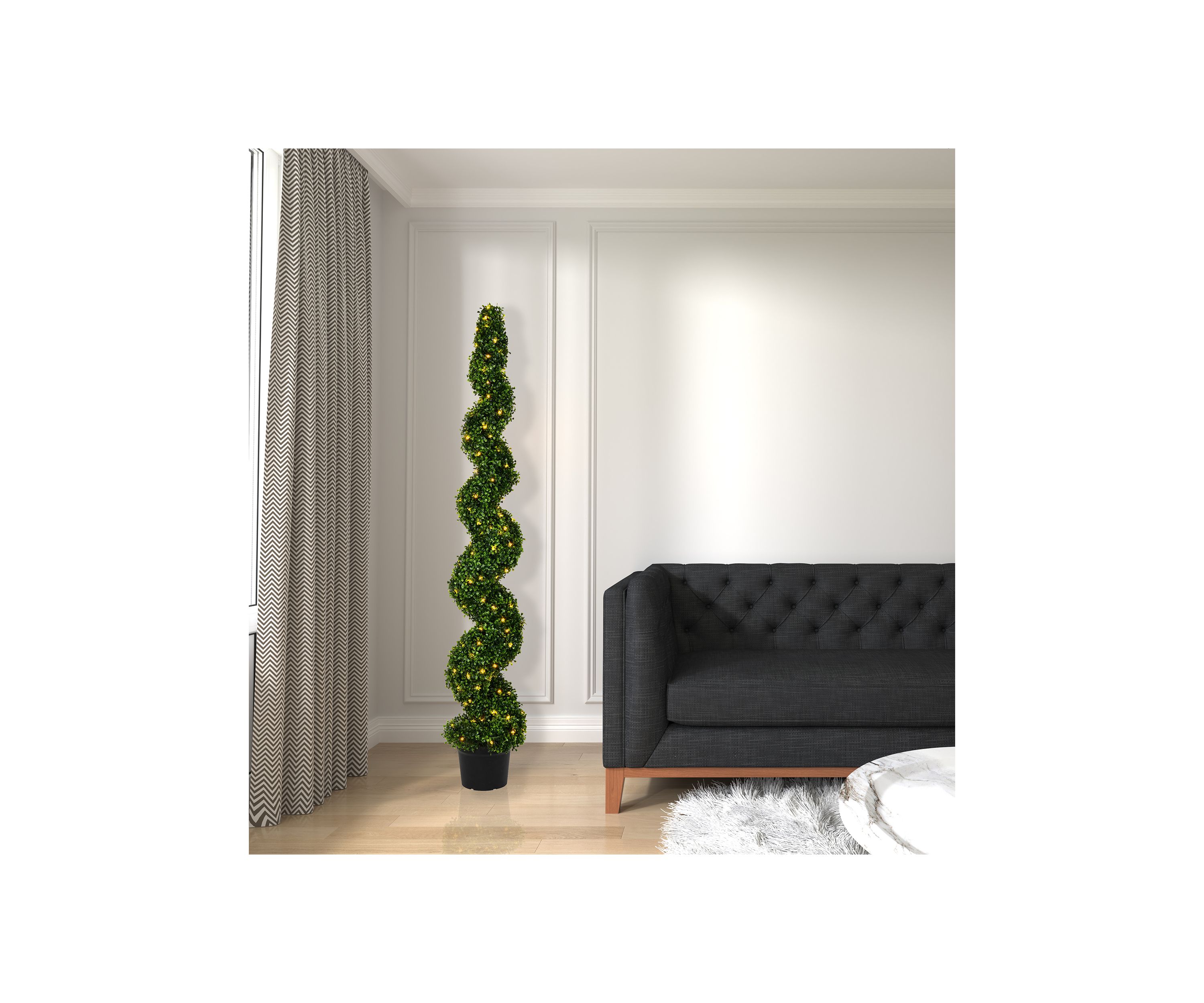 Potted Green Boxwood Spiral Tree