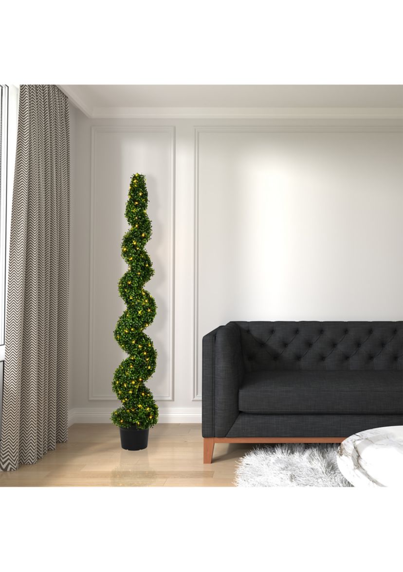 Potted Green Boxwood Spiral Tree
