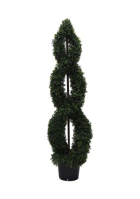 Vickerman 5' Artificial Green Boxwood Double Spiral Topiary, Black Plastic Pot