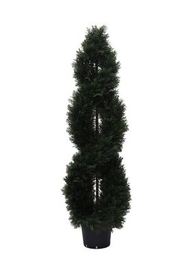 Vickerman Artificial Cedar Double Spiral Topiary, Plastic Pot, Green