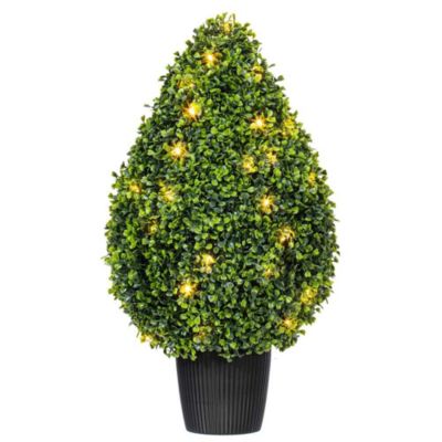 Vickerman Artificial 24" High X 15" Wide Boxwood Teardrop Shaped Bush, warm white 3mm LED lights, Green