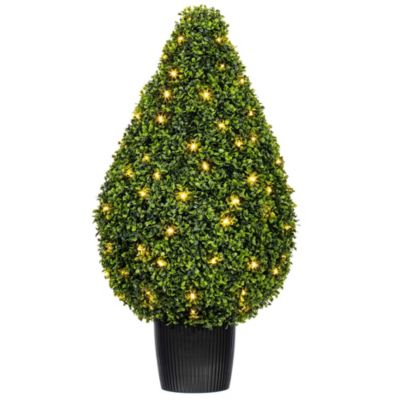 Vickerman Artificial 36" High x 20" Wide Boxwood Teardrop Shaped Bush, warm white 3mm LED lights, Green