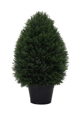 Vickerman Artificial Wide Cedar Teardrop Shaped Bush, Plastic Pot