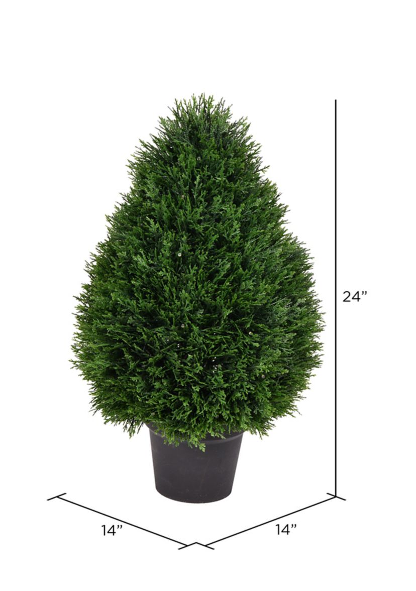 Artificial Wide Cedar Teardrop Shaped Bush, Plastic Pot.