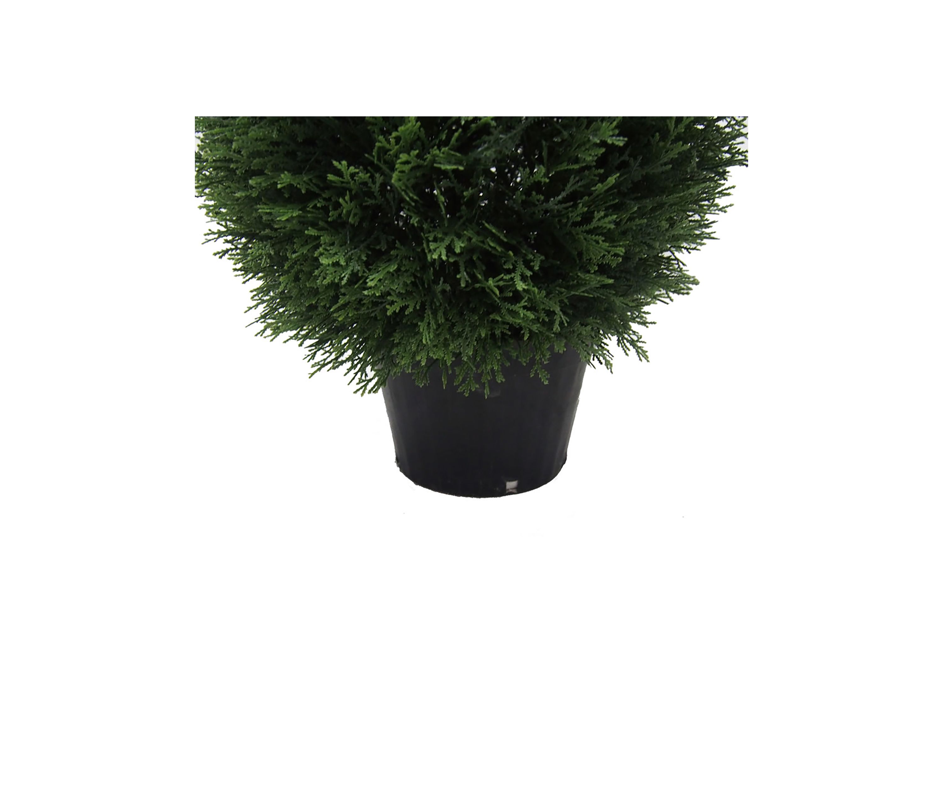 Artificial Wide Cedar Teardrop Shaped Bush, Plastic Pot.
