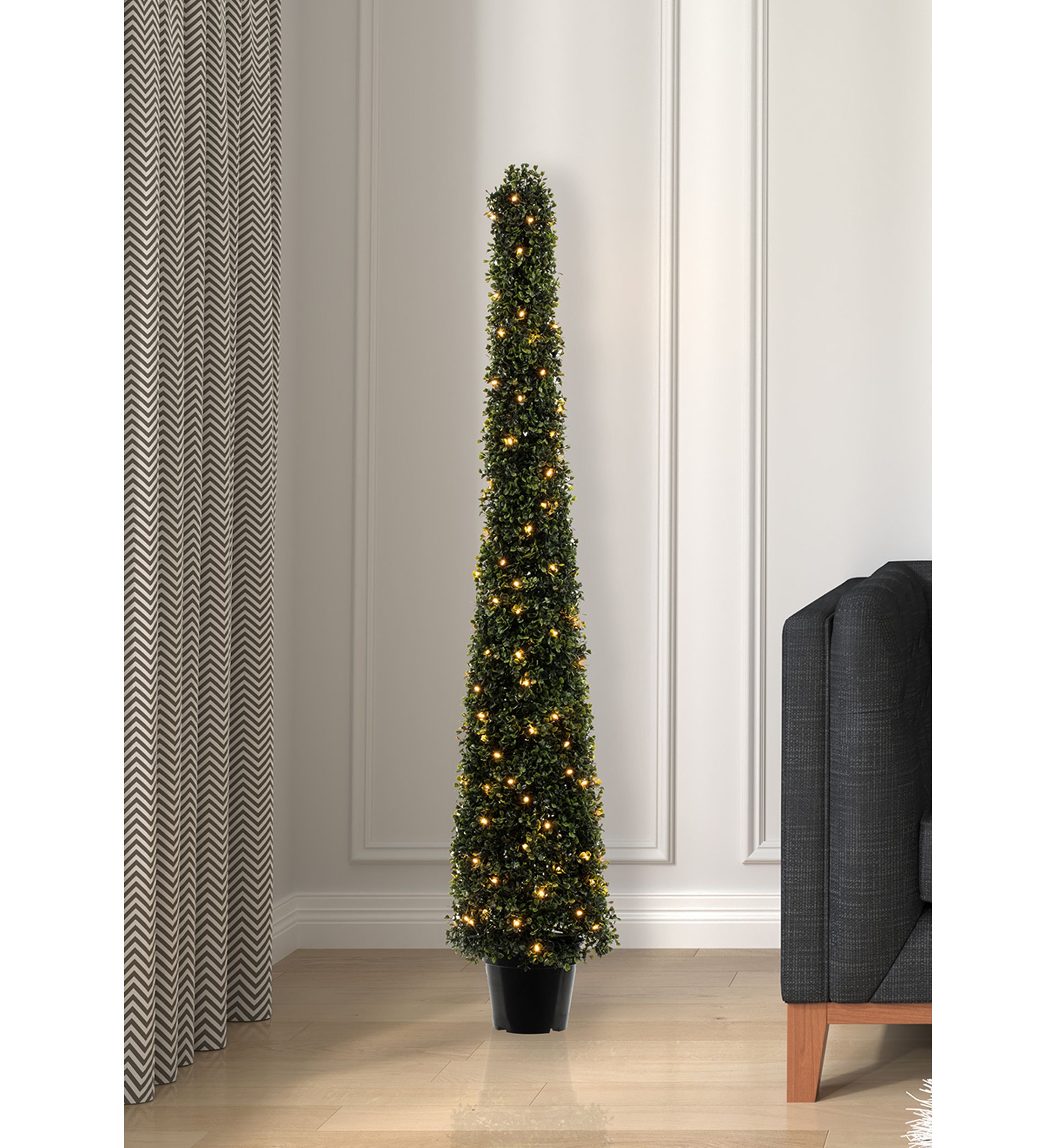 Potted Boxwood Cone with 150 Warm White LED Lights