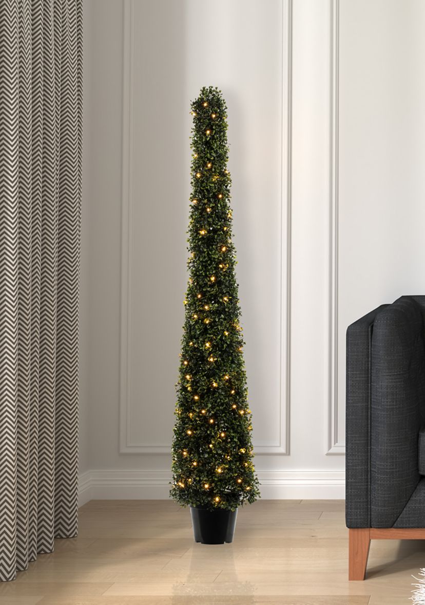 Potted Boxwood Cone with 150 Warm White LED Lights