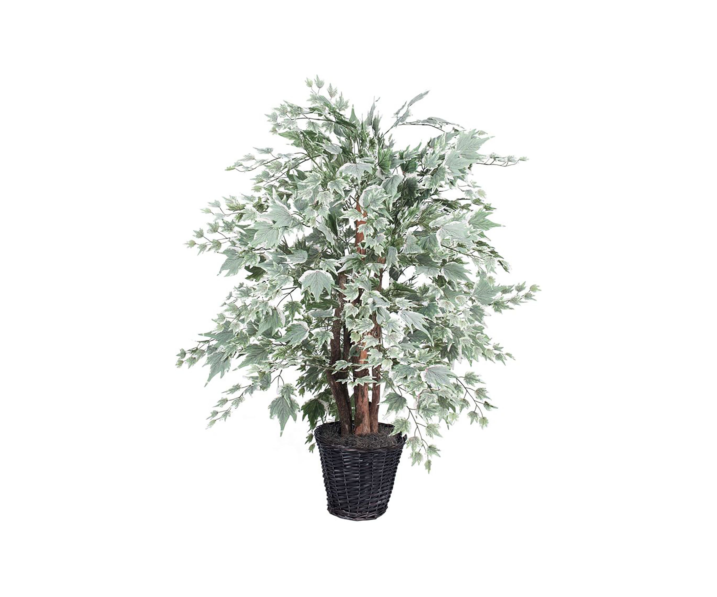 Artificial Silver Maple Extra Full Bush, Rattan Basket
