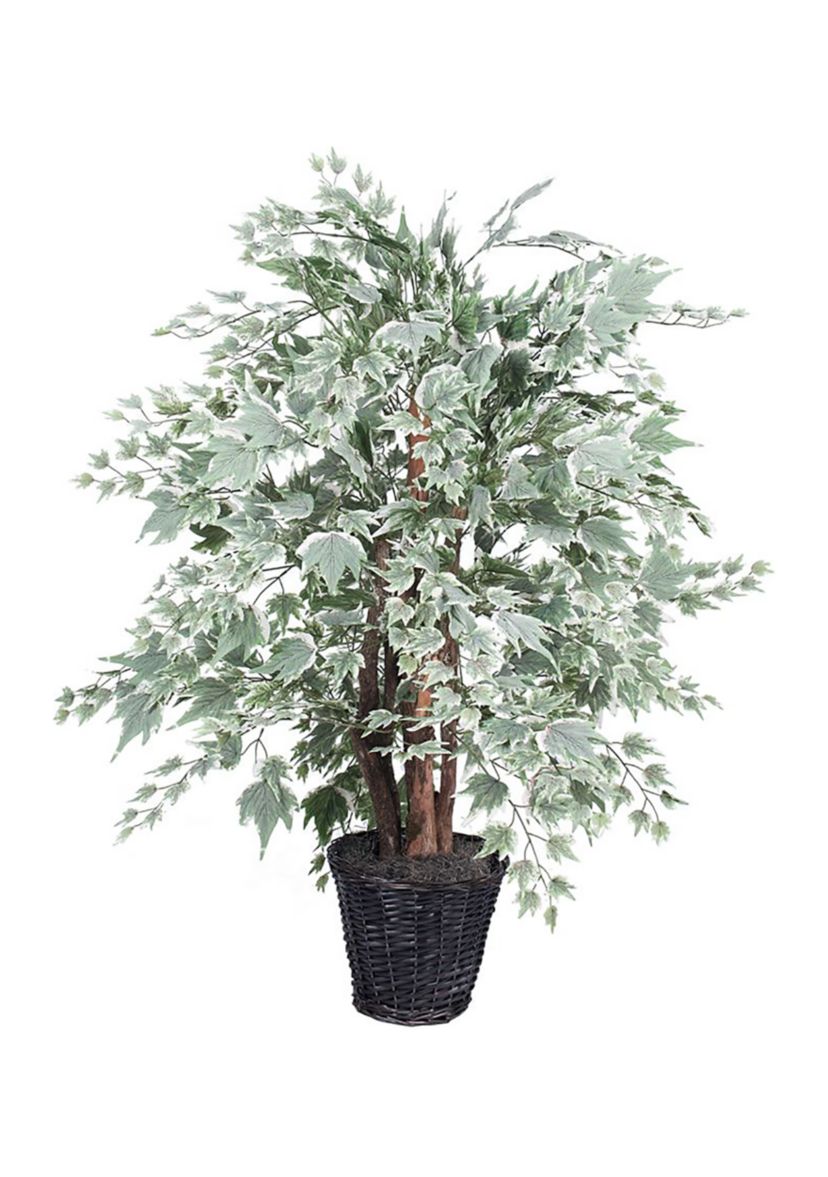 Artificial Silver Maple Extra Full Bush, Rattan Basket