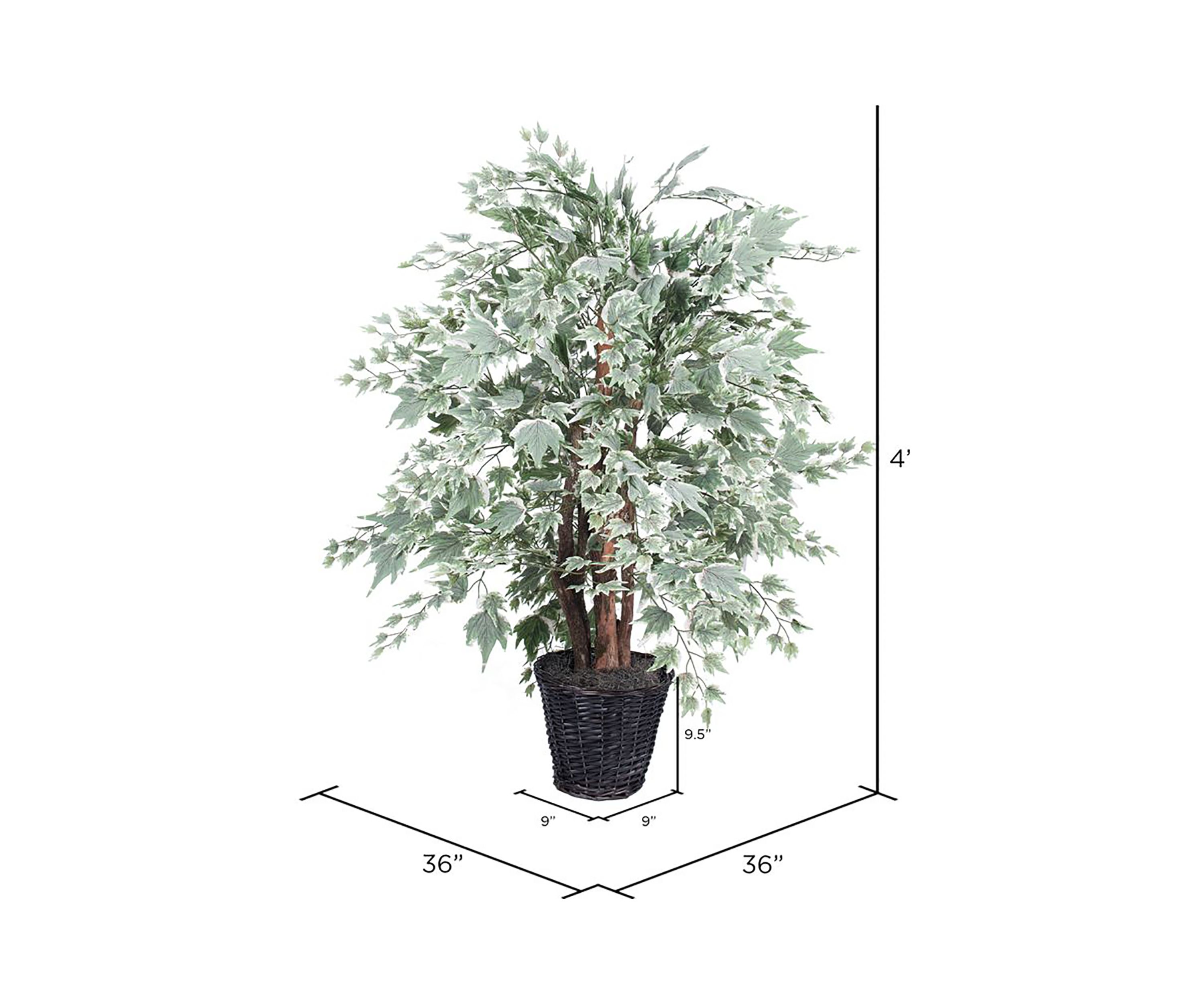 Artificial Silver Maple Extra Full Bush, Rattan Basket