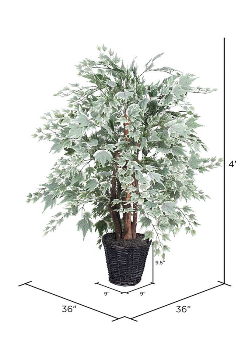 Artificial Silver Maple Extra Full Bush, Rattan Basket