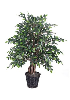 Vickerman Artificial Mini Ficus Extra Full Bush, Rattan Basket, Green