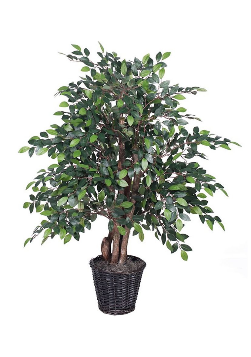 Artificial Mini Ficus Extra Full Bush, Rattan Basket