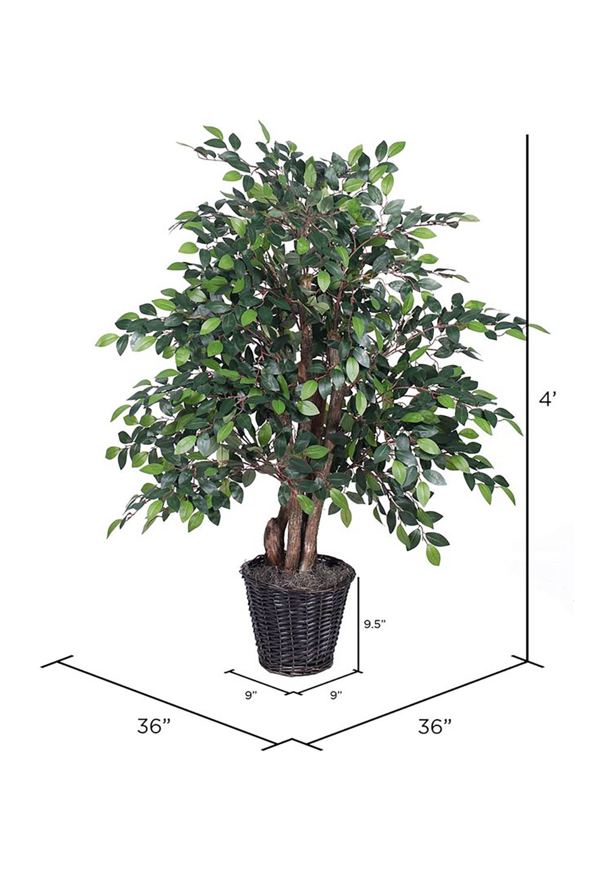 Artificial Mini Ficus Extra Full Bush, Rattan Basket