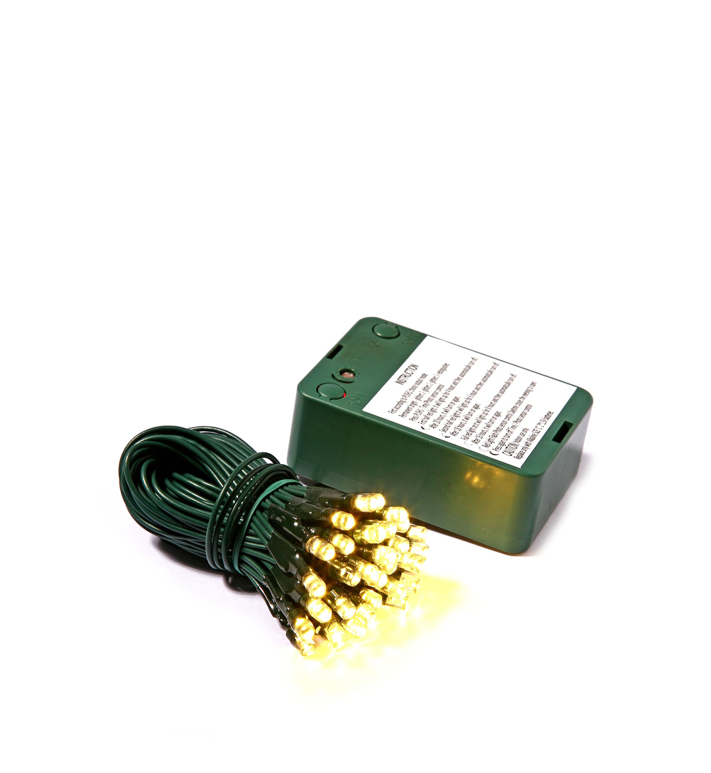 50 Warm White Wide Angle LED Light on Green Wire, 15 Christmas Light Strand