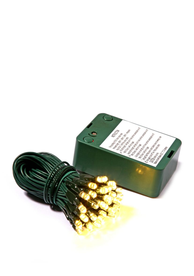 50 Warm White Wide Angle LED Light on Green Wire, 15 Christmas Light Strand