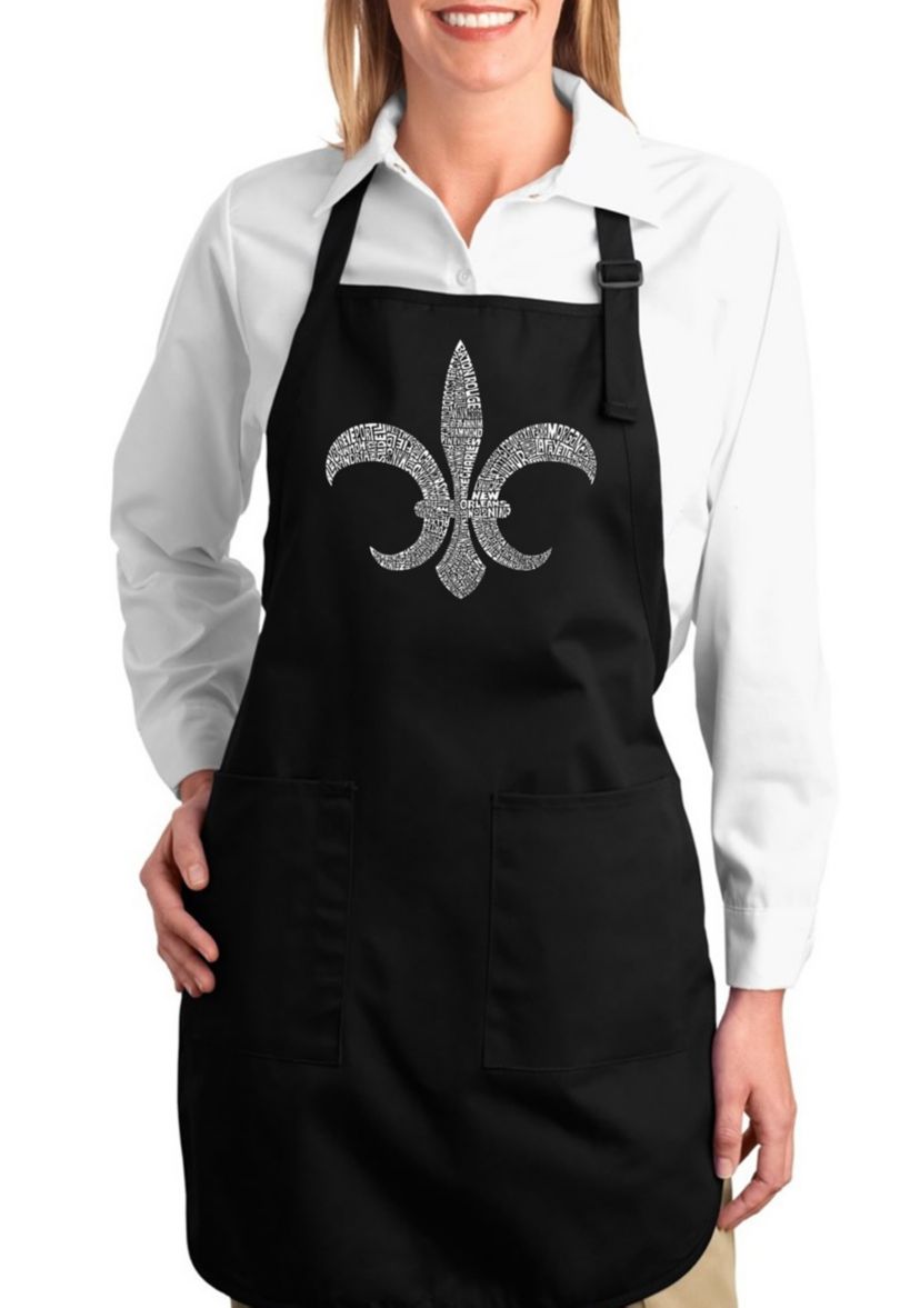 Full Length Word Art Apron -  Fleur De Lis - Popular Louisiana Cities