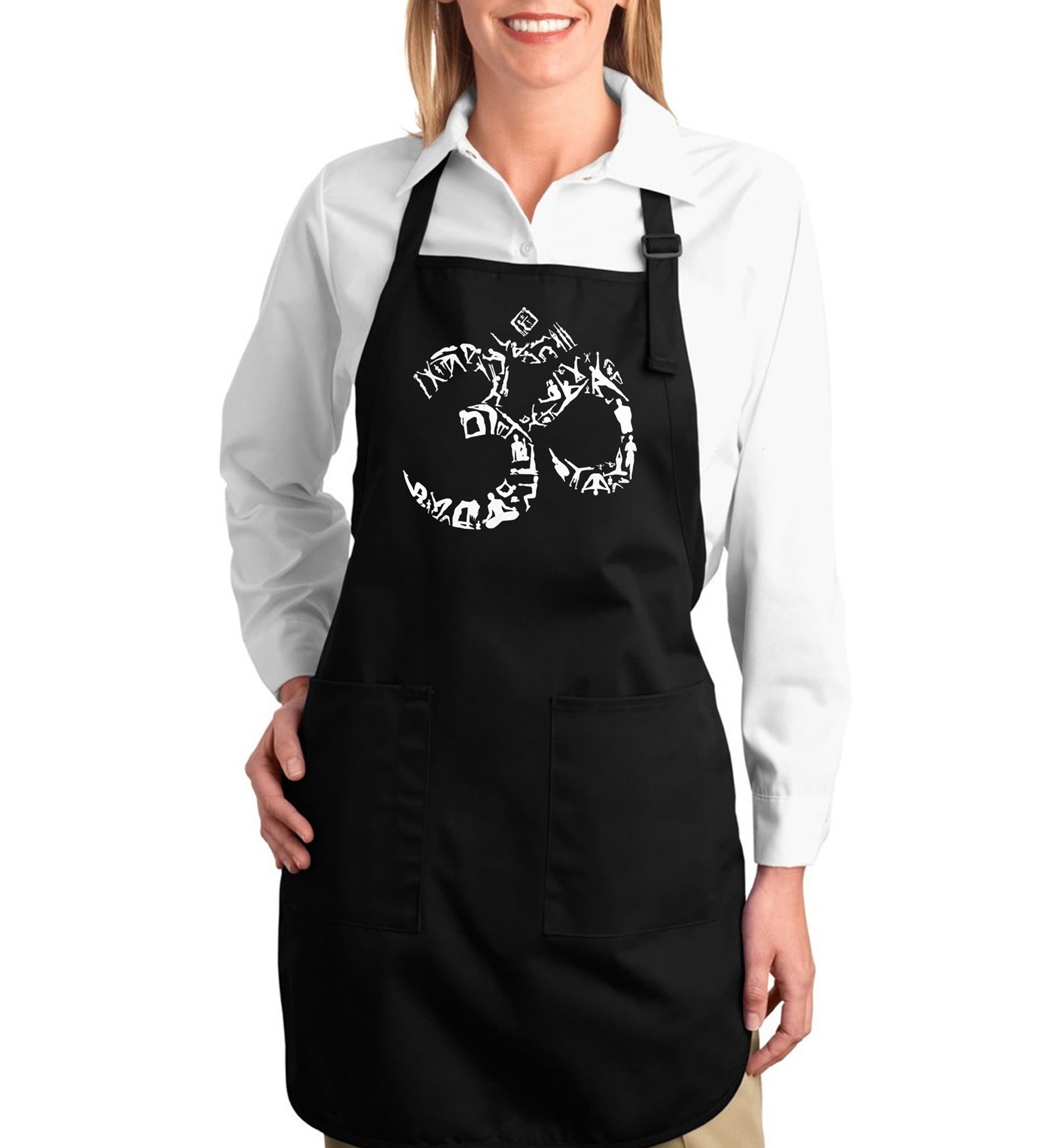 Full Length Word Art Apron - The Om Symbol Yoga Poses
