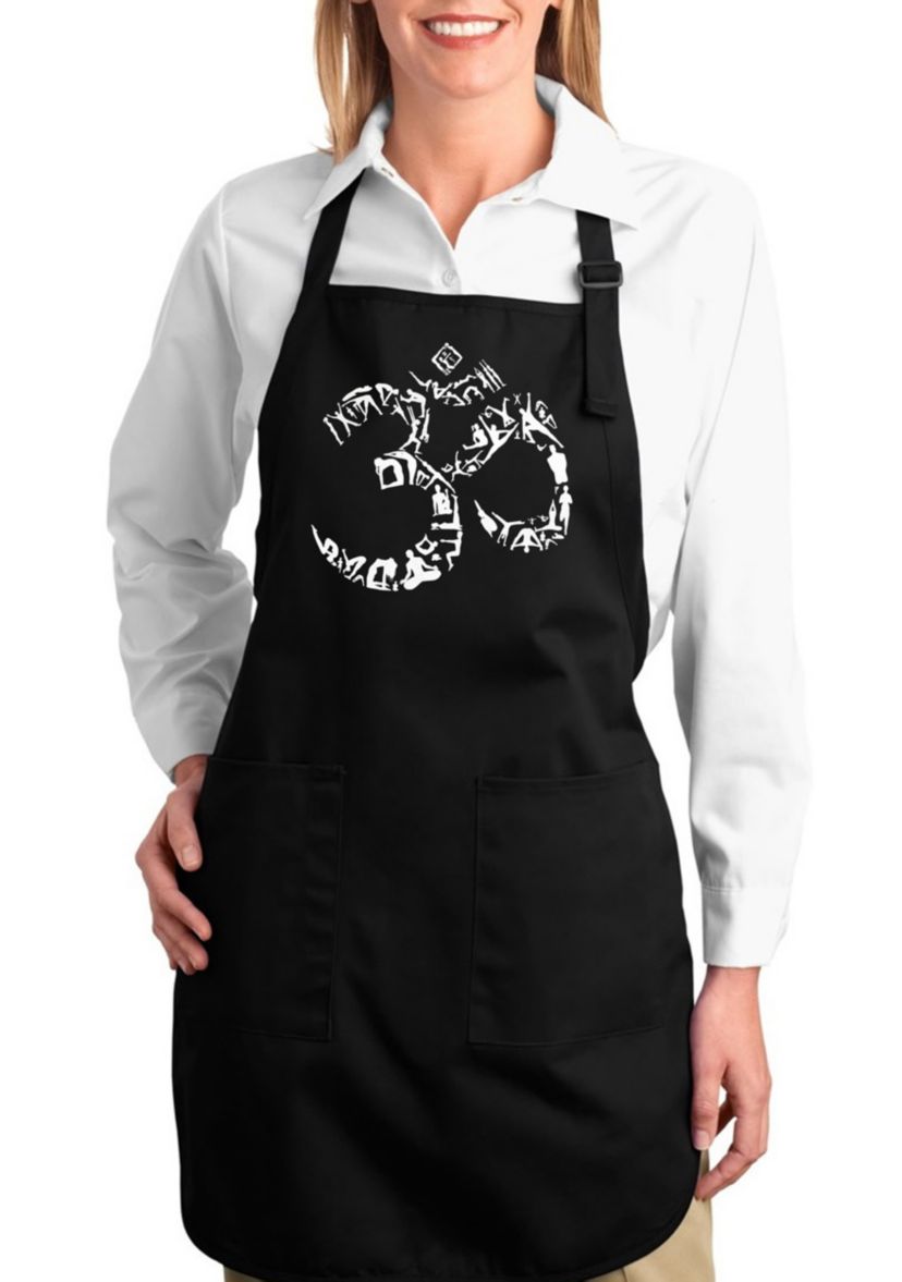 Full Length Word Art Apron - The Om Symbol Yoga Poses