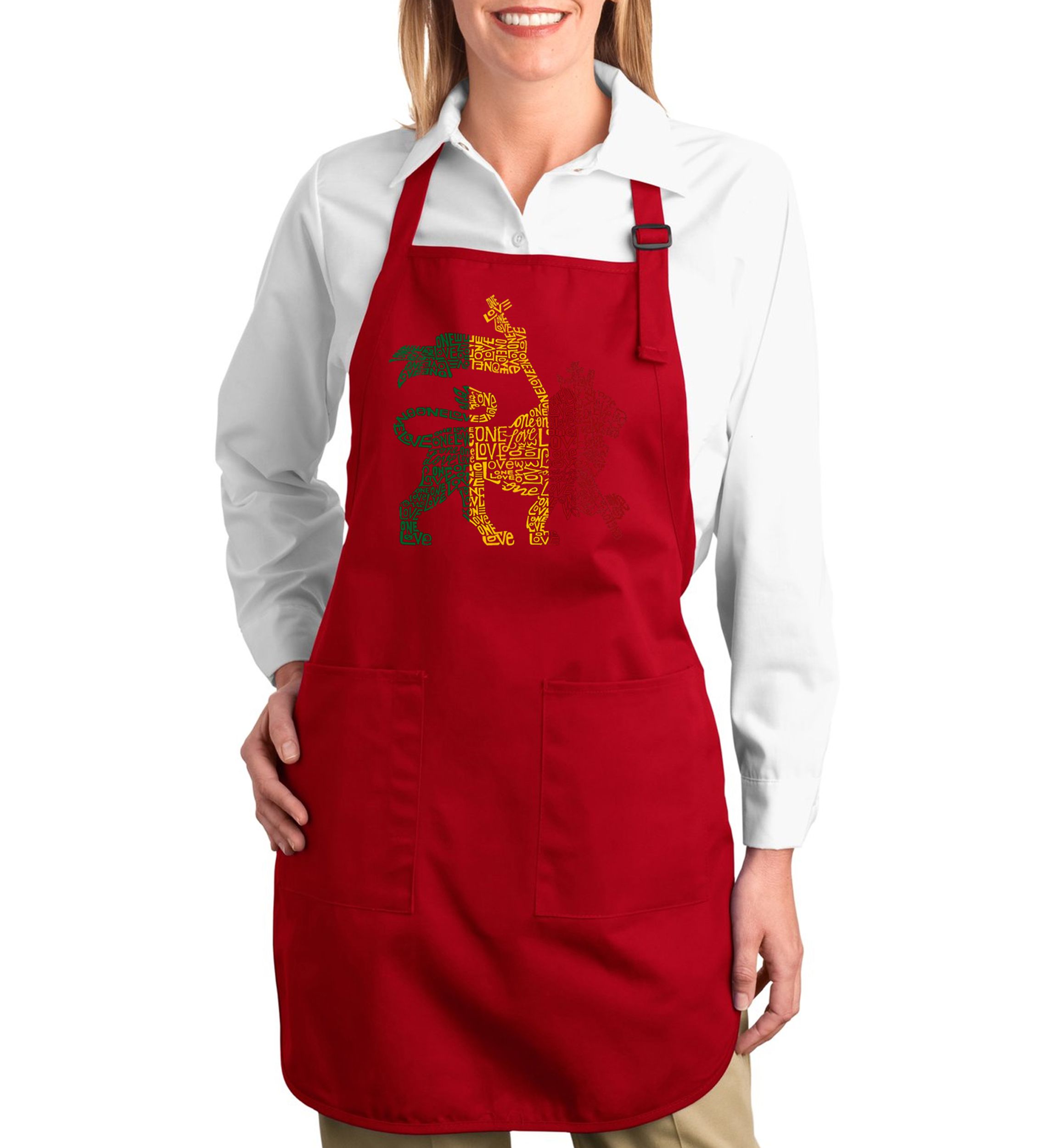 Full Length Word Art Apron - Rasta Lion - One Love