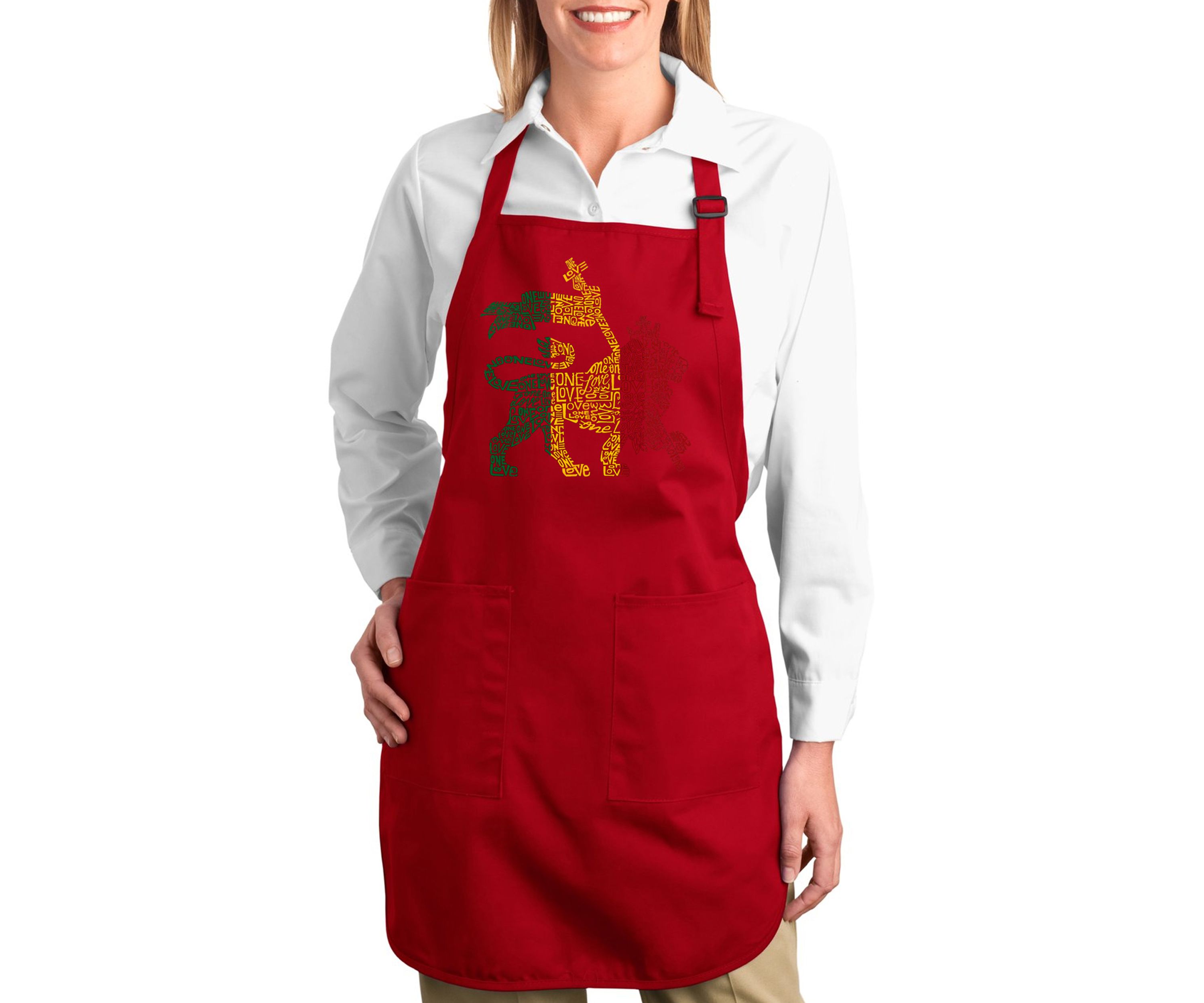 Full Length Word Art Apron - Rasta Lion - One Love