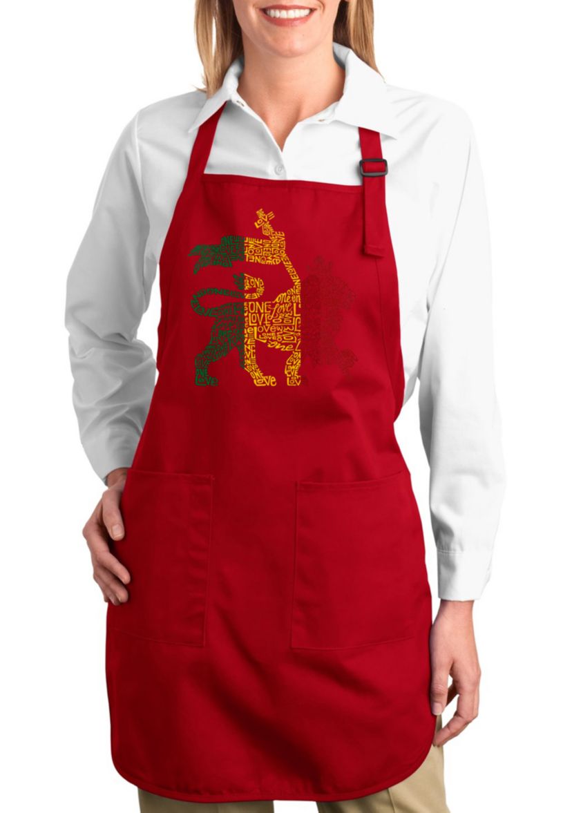 Full Length Word Art Apron - Rasta Lion - One Love
