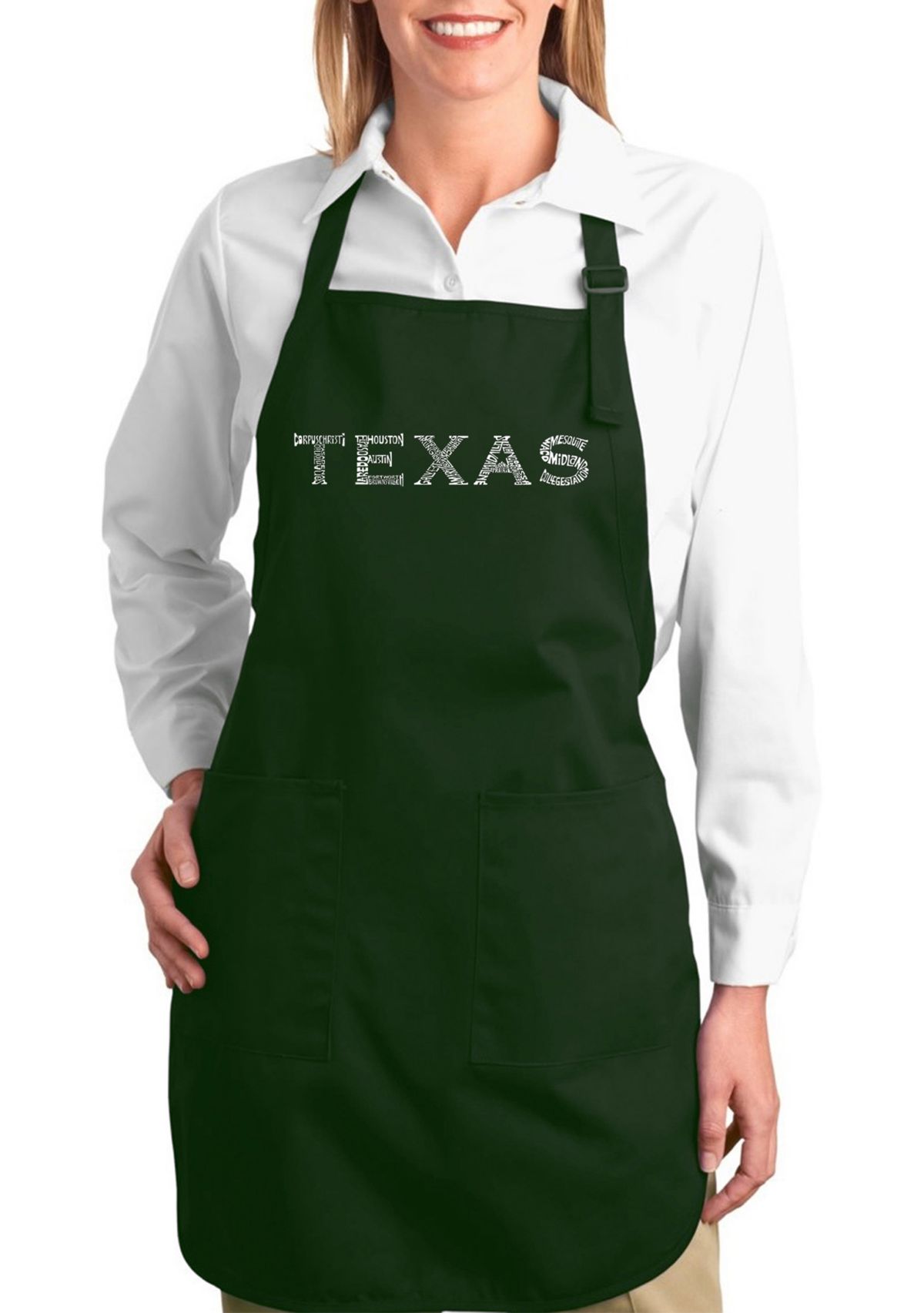 Full Length Word Art Apron - The Great Cities Of Texas