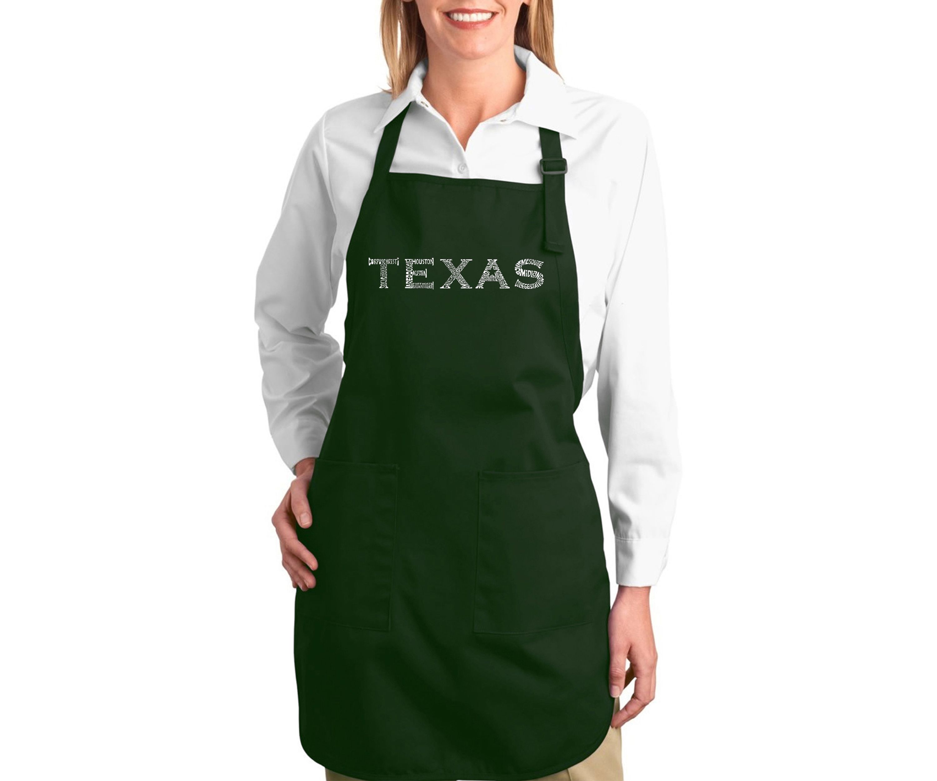 Full Length Word Art Apron - The Great Cities Of Texas