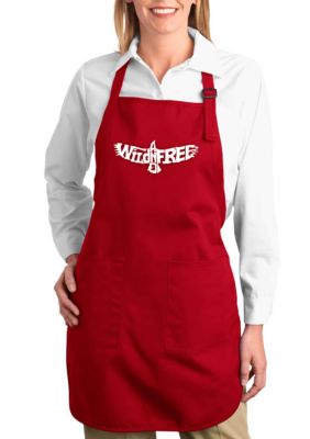 LA Pop Art Full Length Word Art Apron - Wild and Free Eagle, Red