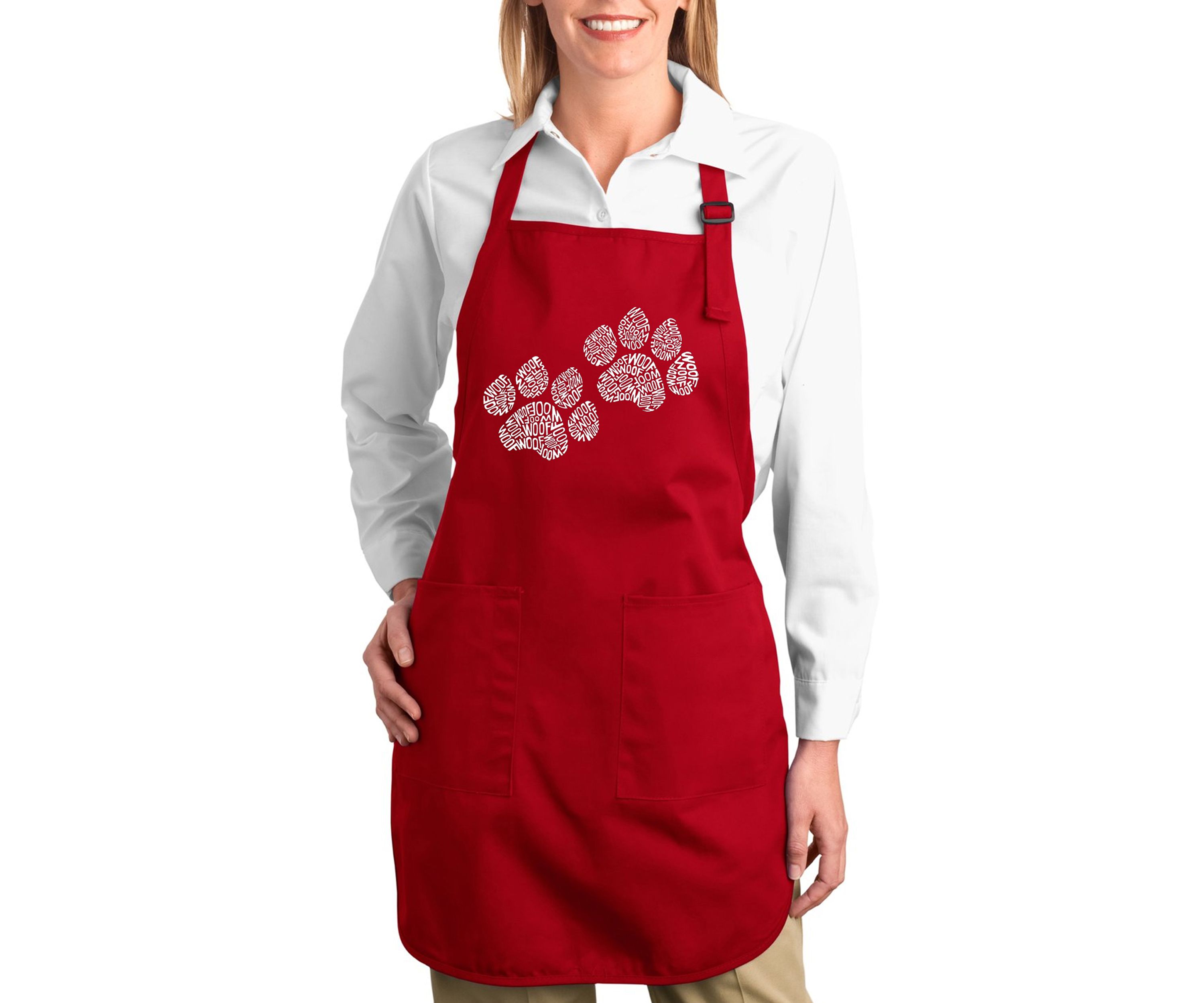 Full Length Word Art Apron - Woof Paw Prints