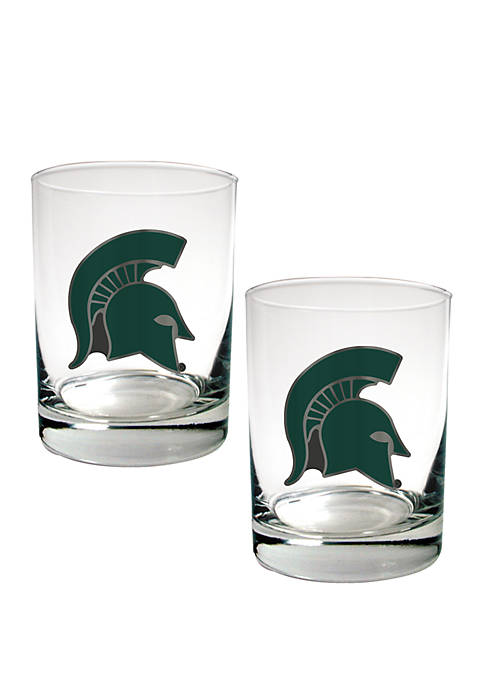 NCAA Michigan State Spartans Set of 2 Rocks Glasses 